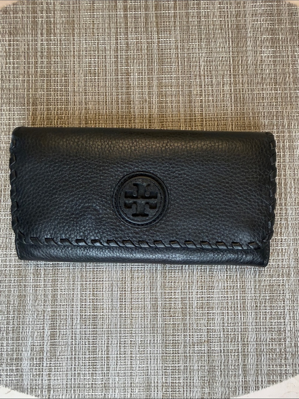 Tory Burch Black Pebbled Leather Key & Card Holder